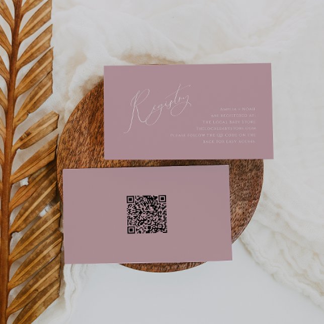 Whimsical Dusty Rose QR Code Baby Registry Enclosure Card (Creator Uploaded)