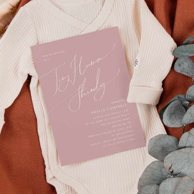 Whimsical Dusty Rose Tiny Human Baby Shower Invitation (Creator Uploaded)