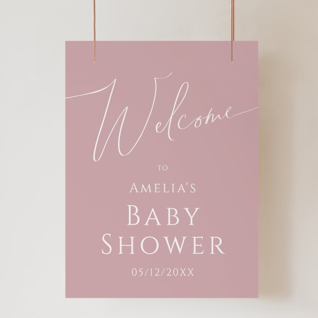 Whimsical Dusty Rose Welcome Baby Shower Sign (Creator Uploaded)