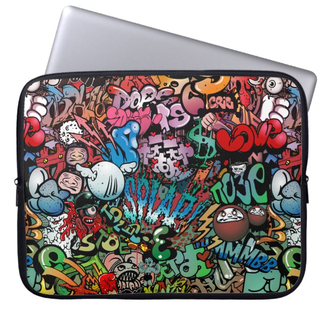 Whimsical dynamic street art Graffiti art pattern Laptop Sleeve (Front)