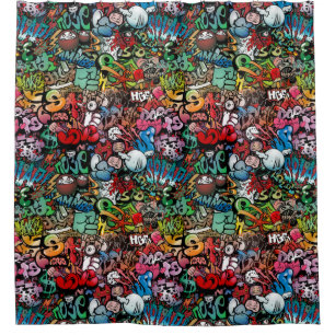 Whimsical dynamic street art Graffiti art pattern Shower Curtain