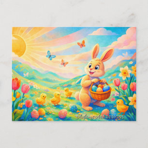 Whimsical Easter Bunny and Chicks Spring Sunshine Holiday Postcard