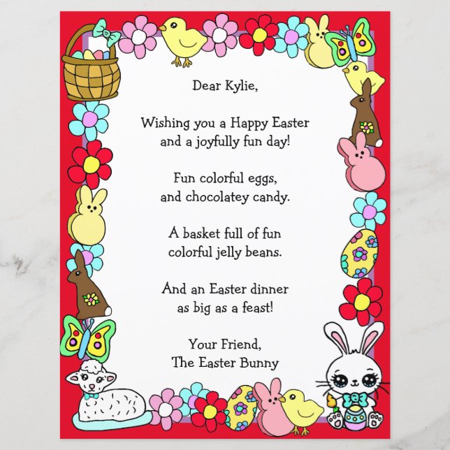Whimsical Easter Bunny and Poem Kid's Letter Game (Front)
