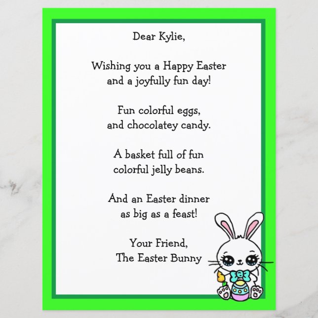 Whimsical Easter Bunny and Poem Kid's Letter Game (Front)