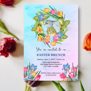 Whimsical Easter Bunny Eggs Tulips Invitation