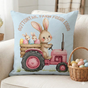 Whimsical Easter Bunny Farm Vintage Tractor Cushion