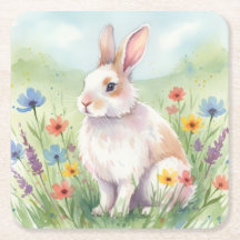 Whimsical Easter Bunny Spring coaster square