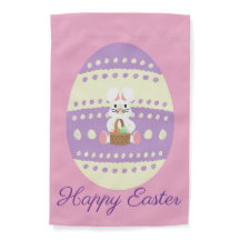 Whimsical Easter Bunny & Striped Egg Garden Flag