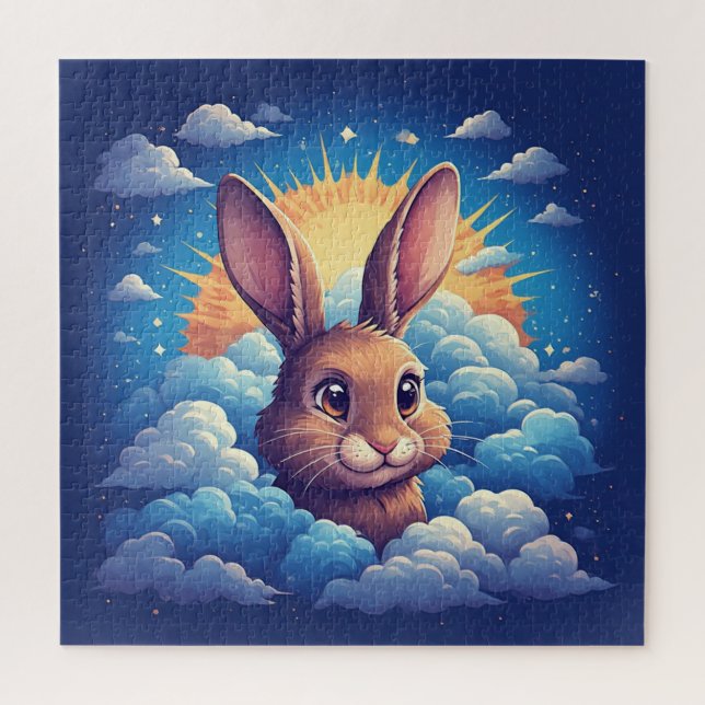 Whimsical Easter Bunny Surrounded By Clouds Jigsaw Puzzle (Vertical)
