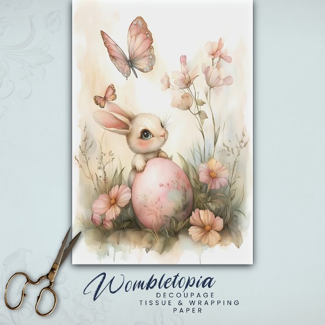 Whimsical Easter Bunny with Butterflies Decoupage Tissue Paper (Creator Uploaded)