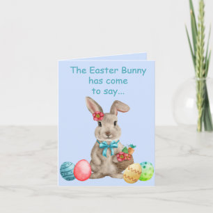 Whimsical Easter Bunny With Coloured Eggs   Card