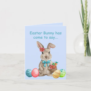 Whimsical Easter Bunny With Coloured Eggs Card