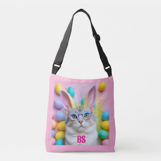 Whimsical Easter Cat with Bunny Ears Crossbody Bag (Front)