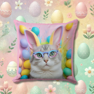Whimsical Easter Cat with Bunny Ears Cushion