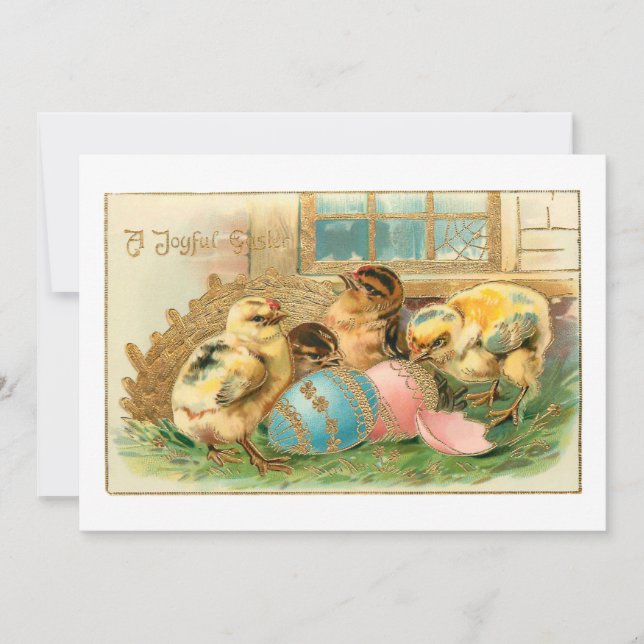 Whimsical Easter Chicks w/Faux Gold Highlights Holiday Card (Front)