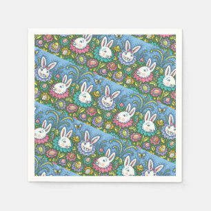WHIMSICAL EASTER EGG GARDEN, BUNNY RABBIT FLOWERS NAPKIN