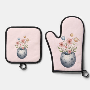 Whimsical Easter floral  Oven Mitt & Pot Holder Set