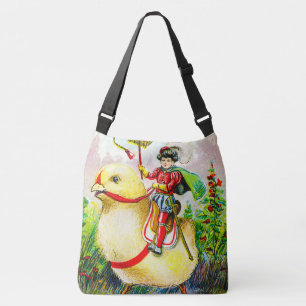 Whimsical Easter Greetings: Rider on Giant Chick Crossbody Bag