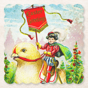 Whimsical Easter Greetings: Rider on Giant Chick Paper Coaster