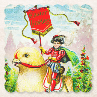 Whimsical Easter Greetings: Rider on Giant Chick Paper Coaster