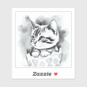 whimsical Easter Kitten in Floral Eggshell 