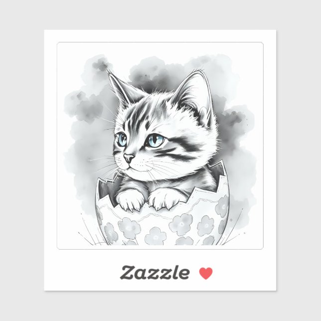 whimsical Easter Kitten in Floral Eggshell  (Sheet)