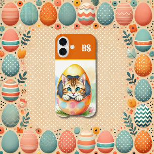 whimsical Easter Kitten in Floral Eggshell iPhone 16 Case