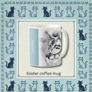 whimsical Easter Kitten in Floral Eggshell Coffee Mug