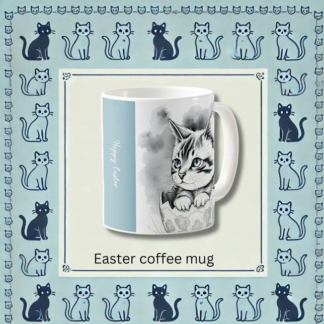 whimsical Easter Kitten in Floral Eggshell  Coffee Mug (Creator Uploaded)