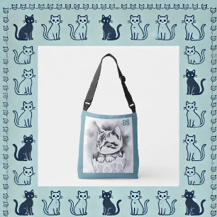 whimsical Easter Kitten in Floral Eggshell  Crossbody Bag