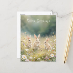 Whimsical Easter Meadow Springtime Bunny  Holiday Postcard