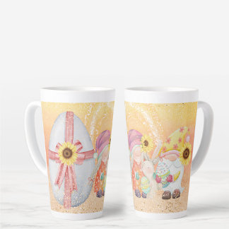Whimsical Easter Scene with Gnomes, Bunny, Egg Latte Mug