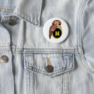 Whimsical Eastern Screech Owl Monogram 6 Cm Round Badge