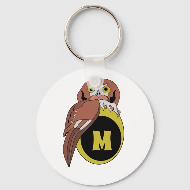 Whimsical Eastern Screech Owl Monogram Key Ring (Front)