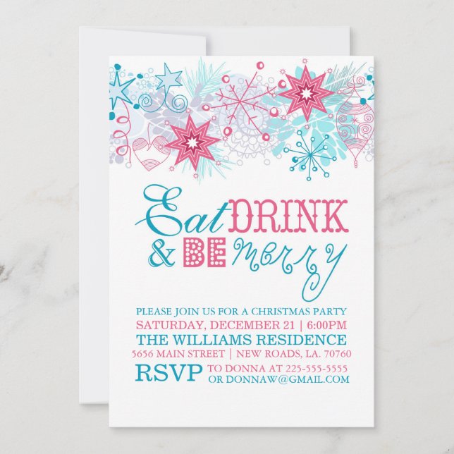 Whimsical Eat Drink and Be Merry Invitation (Front)