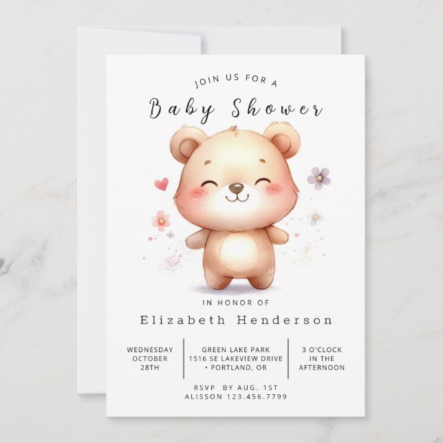 Whimsical Editable Bear Baby Shower Invitation (Front)