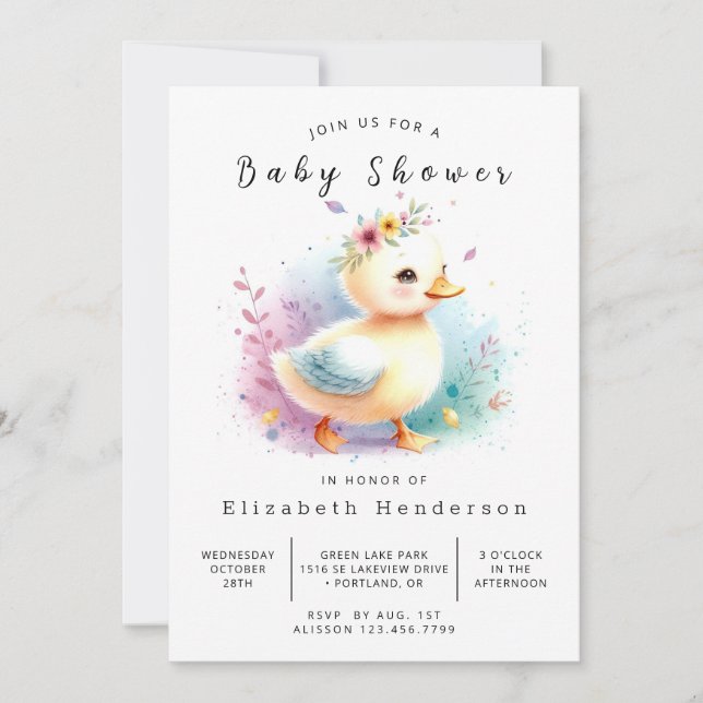 Whimsical Editable Duck Baby Shower  Invitation (Front)