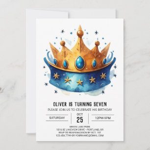 Whimsical Editable Prince Crown Birthday Invitation