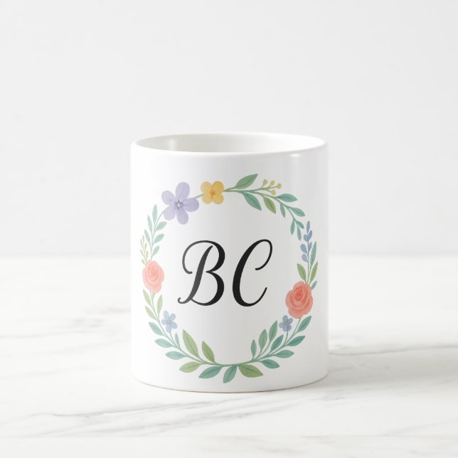 Whimsical Elegance Floral Monogram Coffee Mug (Center)
