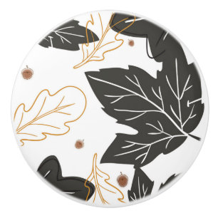 Whimsical Elegant Autumn Fall Leaves Acorns Ceramic Knob