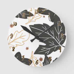 Whimsical Elegant Autumn Fall Leaves Acorns Custom Round Clock