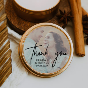 Whimsical Elegant Boho Photo Wedding Thank You Classic Round Sticker