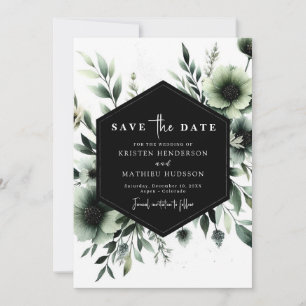 Whimsical Elegant Botanical Sage Green Wedding  Save The Date