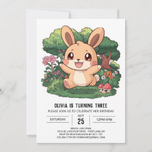 Whimsical Elegant Bunny Digital Birthday Invitation