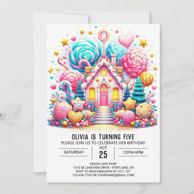 Whimsical Elegant Candyland Digital Birthday Invitation (Front)