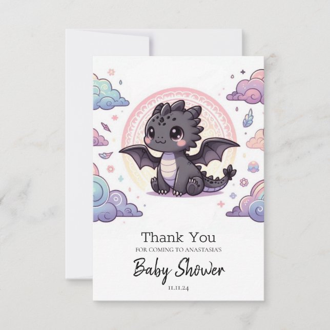 Whimsical Elegant Dragon Baby Shower Thank You Card (Front)