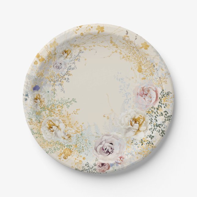 whimsical elegant floral baby shower paper plate (Front)