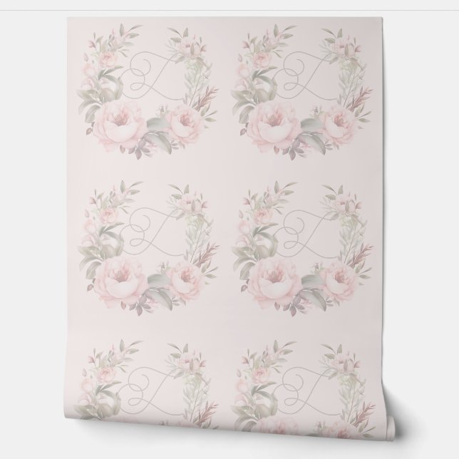 Whimsical Elegant Floral Monogram Crest  Wallpaper (Unrolling)