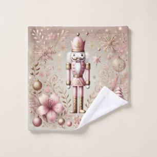 Whimsical Elegant Pink and Gold Pastel Nutcracker  Bath Towel Set
