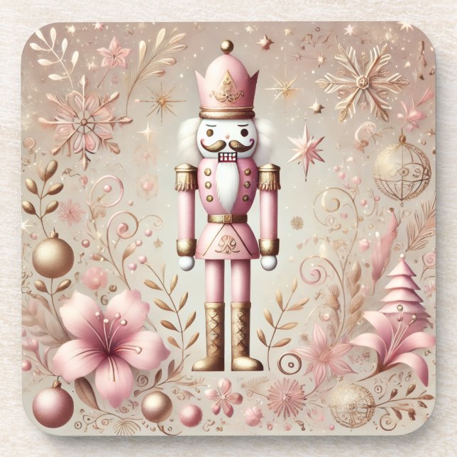 Whimsical Elegant Pink and Gold Pastel Nutcracker  Coaster (Front)